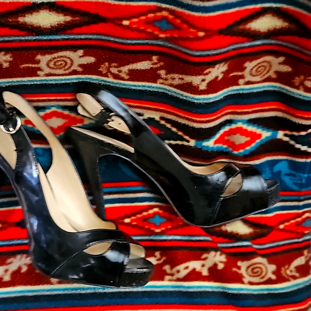 G by Guess black patent leather sling back heels